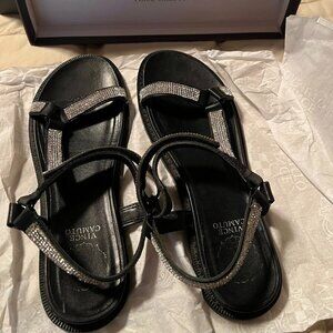 Vince Camuto Arabelem Black Crystal Ankle Strap Fashion Rhinestone Flat Sandals